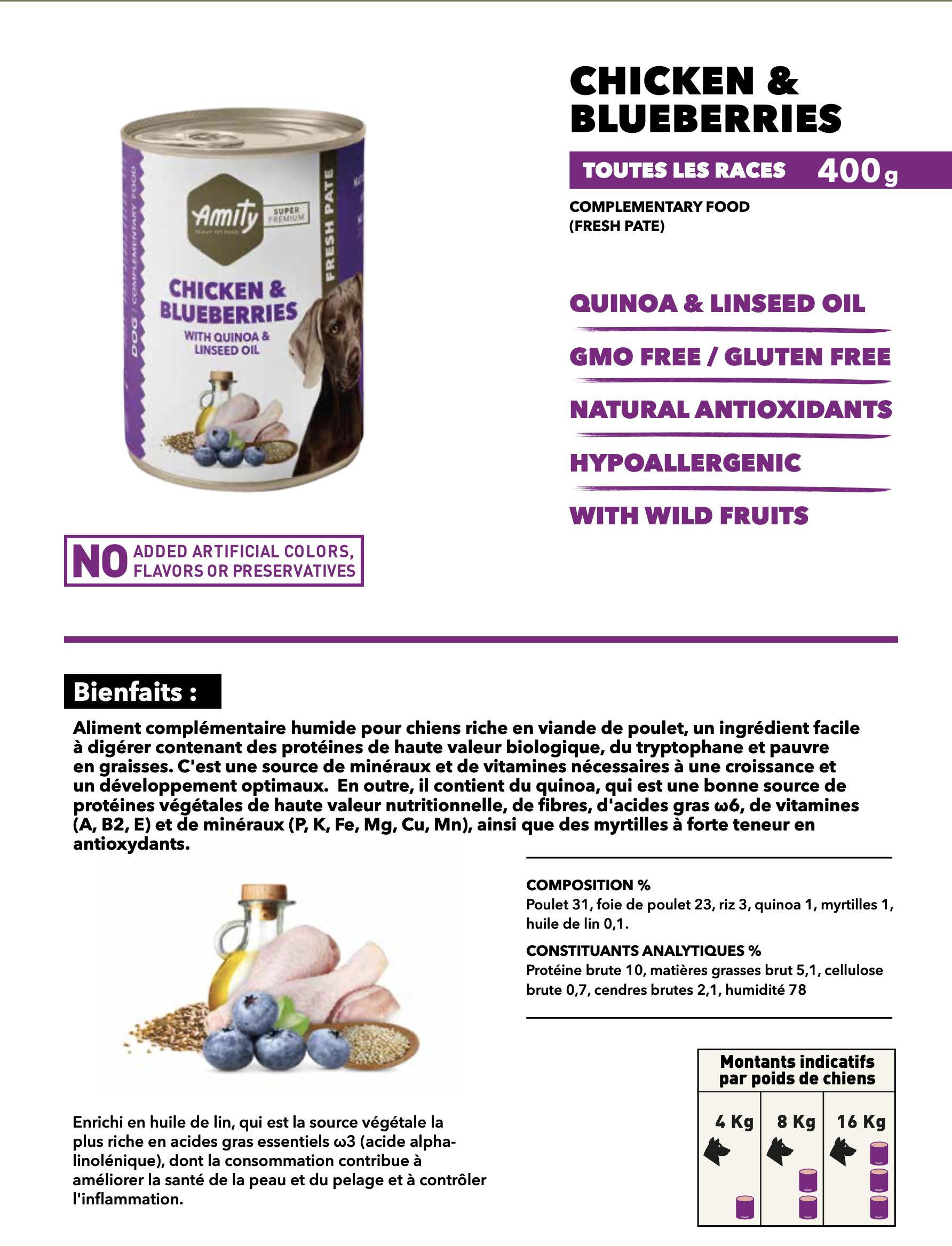 Amity Dog Wet Food Chicken & Blueberries 400g – Image 2