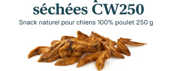 Ailes de poulet séchées CW250 – Snack naturel pour chiens 100 % poulet 250 g de la marque Pet Product, visuel du produit sur fond blanc.